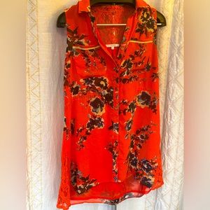 Miss Me Floral Chiffon Flowy Tank Top, Poppy Red Size Large